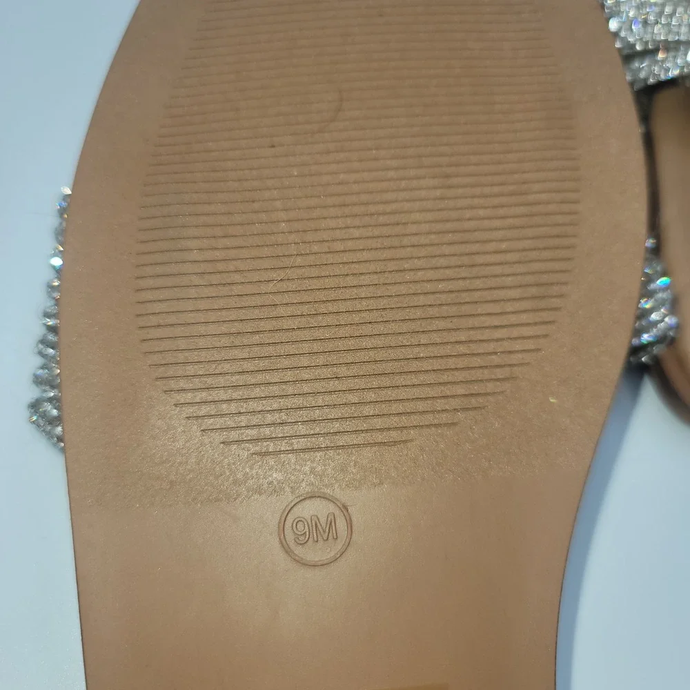 Steve Madden Solar Rhinestone Braided Slide Sandals Tan Silver Womens 9M Flat
